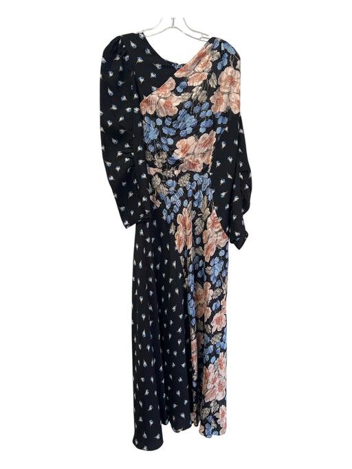 Rebecca Taylor Size 8 Black & Multi Silk Blend V Neck Faux Wrap Maxi Dress Black & Multi / 8