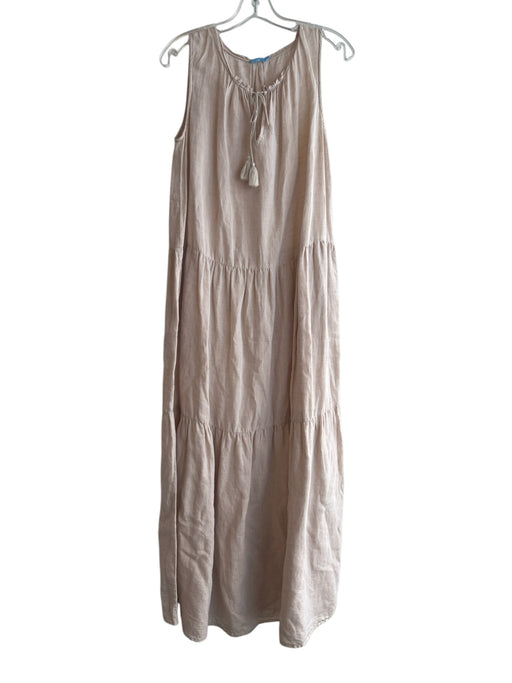 J. McLaughlin Size M Beige Linen & Cotton V Neck Sleeveless Tassle Detail Dress Beige / M