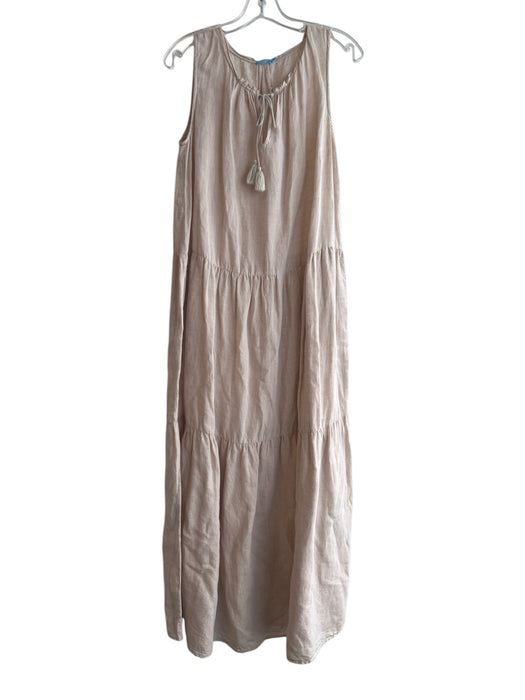J. McLaughlin Size M Beige Linen & Cotton V Neck Sleeveless Tassle Detail Dress Beige / M