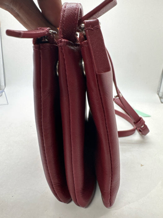 Celine Dark Red Leather Silver Hardware Crossbody Bag