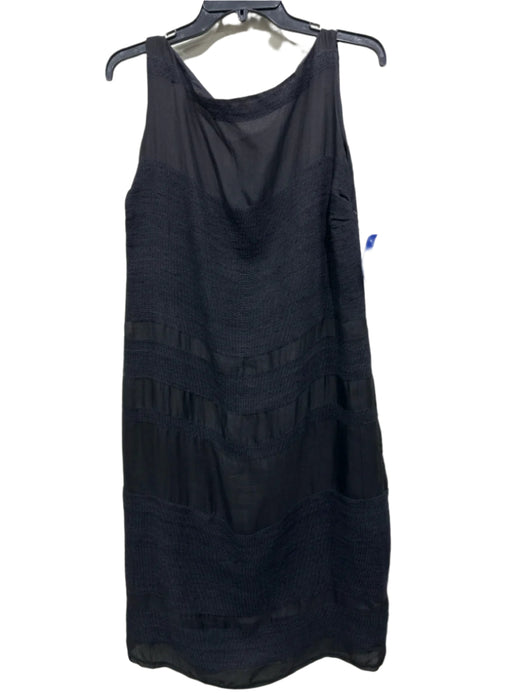 Bill Blass Size 8 Black Silk Sleeveless Fabic Block Horizontal Back V Dress
