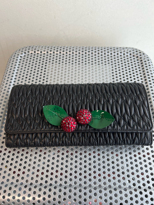 Miu Miu Black & Red Leather Square Quilted cherry detail Cross Body & wallet Bag