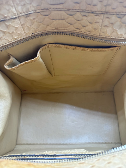 Celine Yellow Python Leather Zip Top Rolled Handles Bag