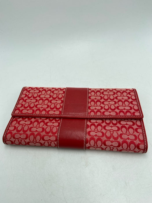 Coach Red Canvas Trifold Logo Snap Closure Wallets