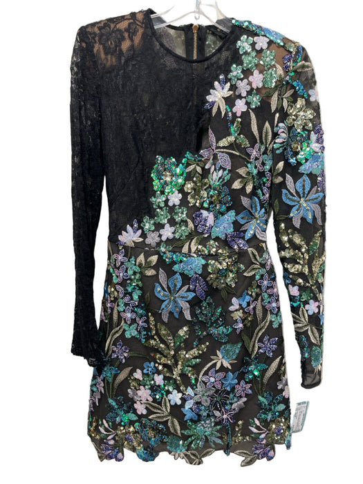 Bronx & Banco Size Small Black, Gold & Blue Polyester Lace Floral Applique Dress