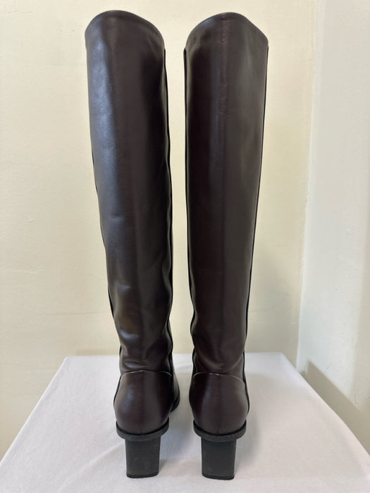 COS Shoe Size 38.5 Burgundy Brown Leather Upper Square Toe Block Heel Boots