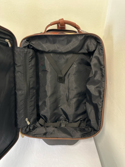 Longchamp Brown, Black, Cream Nylon Leather trim fur print Patchwork Luggage