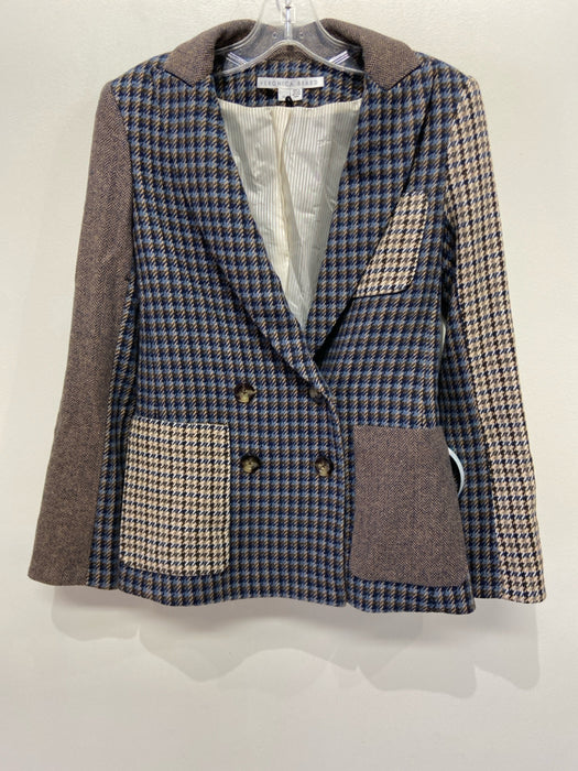 Veronica Beard Size 00 Blue & Brown Acrylic Blend Blazer Houndstooth Jacket