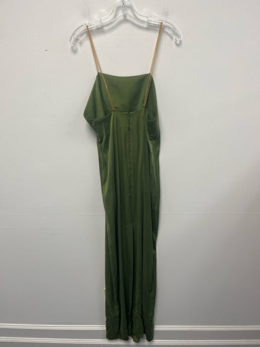 0711 Tbilisi Size M Olive Green & Gold Cupro & Viscose Chain Strap Back Zip Gown