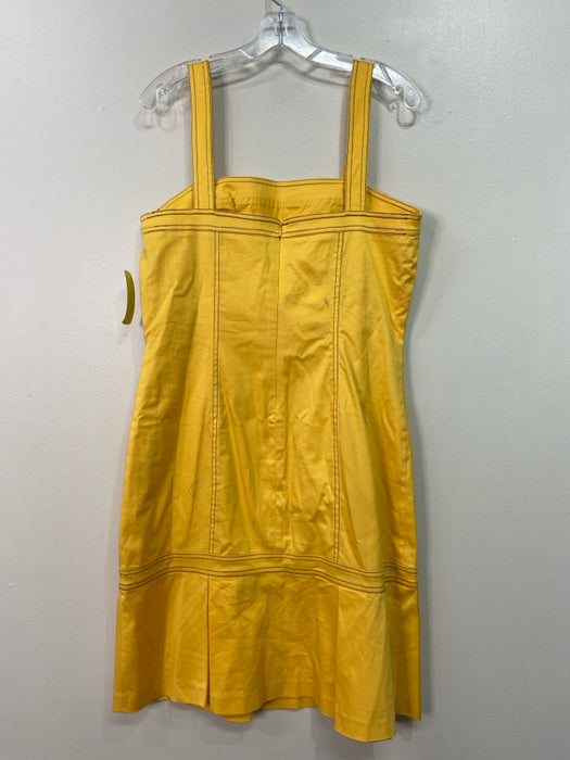 Ellen Tracy Size M Yellow Cotton Contrast Stitch Square Neck Sleeveless Dress