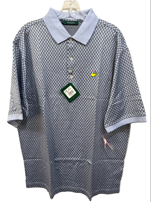 Bobby Jones NWT Size L Light Blue & Navy Cotton Blend Grid Polo Short Sleeve