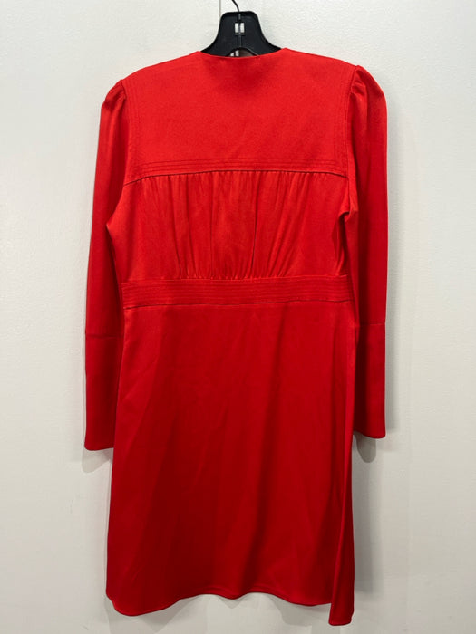 Maje Size 2 Red Acetate & Viscose Tie Detail Side Zip Pleated Dress