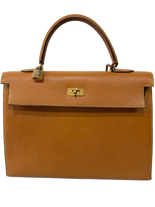 Hermes Tan Leather Gold hardware Top Handle Crossbody Strap Vintage Bag