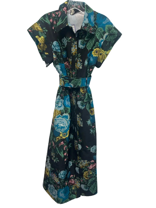 Tuckernuck Size Medium Black, Blue, Green Polyester Short Sleeve Floral Dress