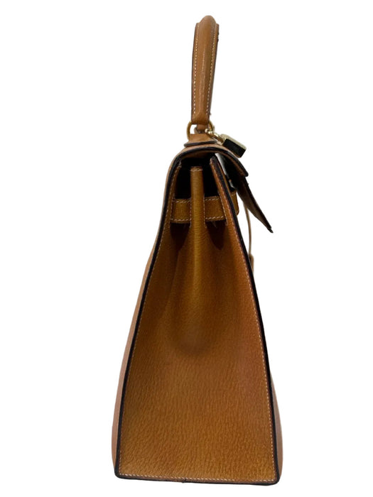 Hermes Tan Leather Gold hardware Top Handle Crossbody Strap Vintage Bag