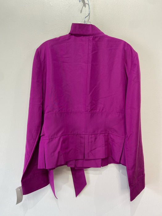 Armani Collezioni Size 10 Purple Cotton Ruffle Trim Pleat Detail Wrap Jacket