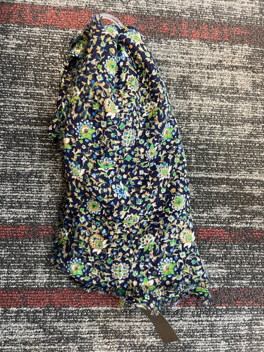 Tory Burch Blue, Green & Cream No Fabric Tag Paisley Print Frayed Edge scarf