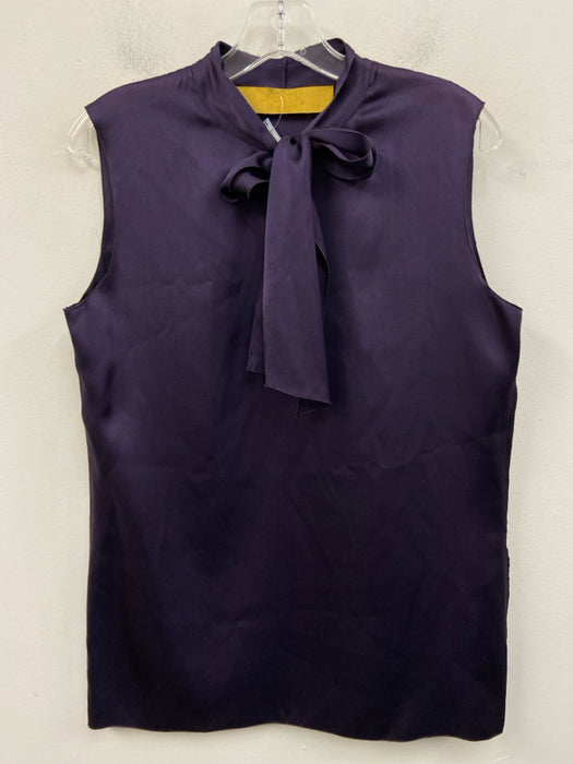 Lanvin Size 40 Purple Silk Sleeveless Tie V Neck Pussy Bow Satin Top