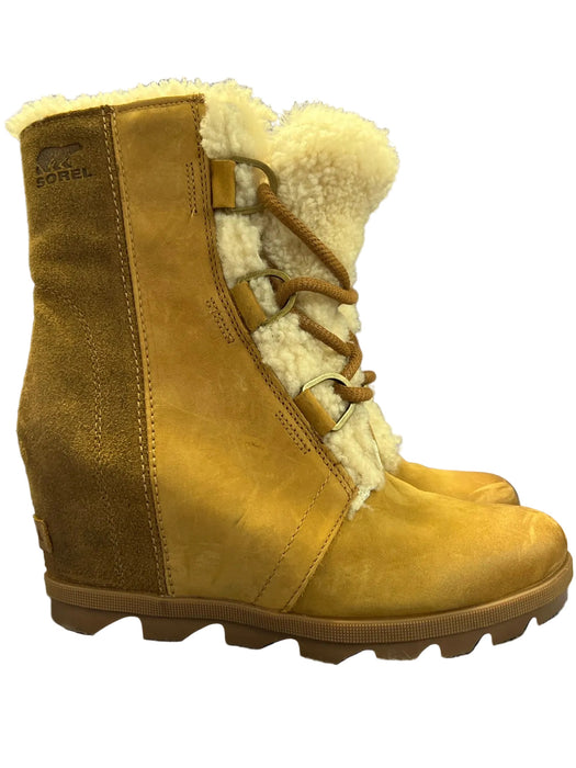 Sorel Shoe Size 8.5 Brown Leather Suede Round Toe Lace Up Wedge Boots