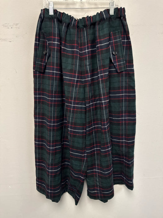 TAO Size M Green, Navy & Red Wool Blend Elastic Waist Plaid Crop Wide Leg Pants