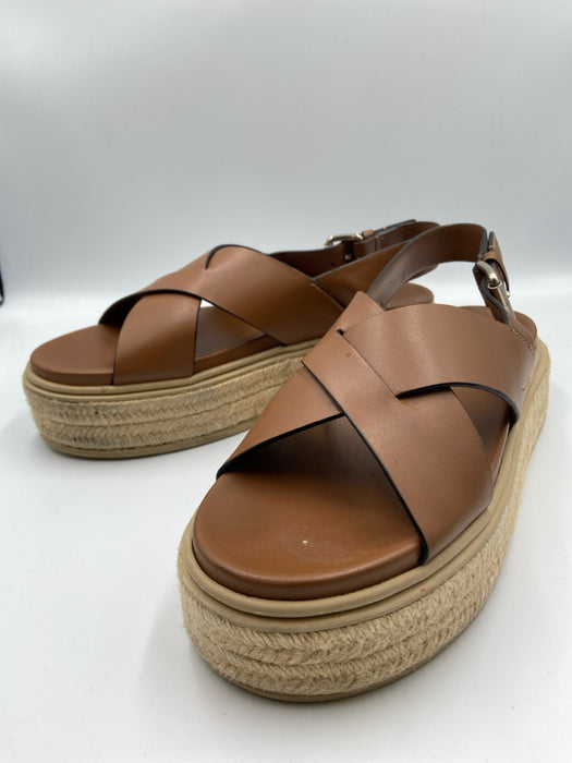 Prada Shoe Size 40 Brown & Beige Leather Espadrille Criss Cross Sandals
