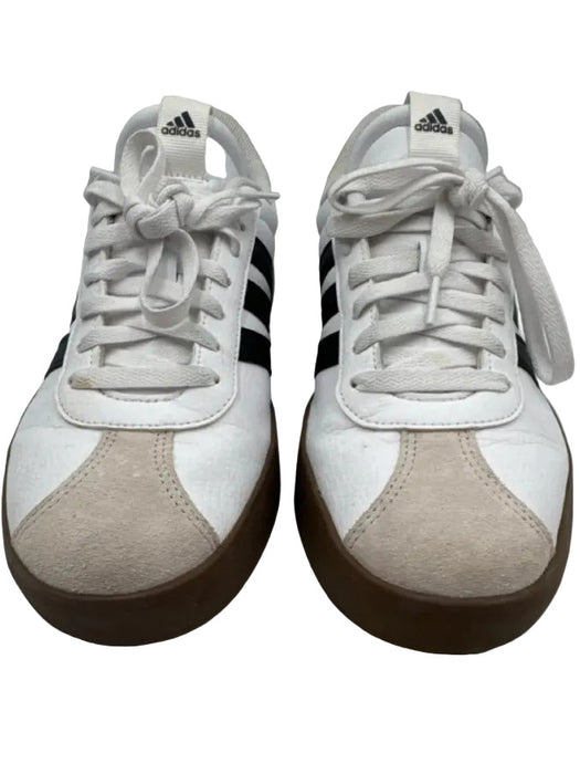 Adidas Shoe Size 11 White, Black, Beige Leather Upper Lace Up Striped Sneakers