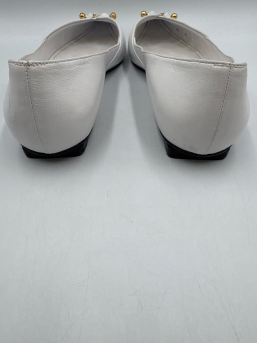 Chanel Shoe Size 39 Black & White Leather Upper Gold Tone Details Flat Pumps