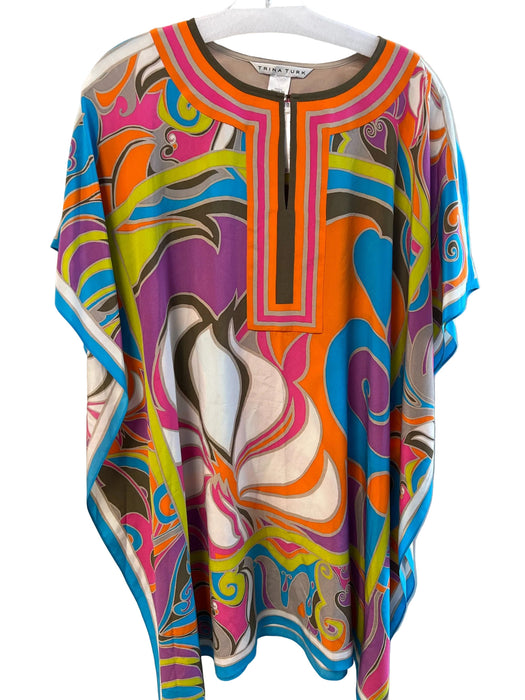 Trina Turk Size M/L Purple, Orange & Multi Silk round split neck Tunic Tunic