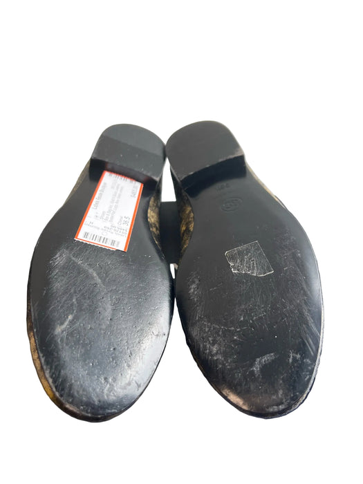 Chanel Shoe Size 36.5 Gold & Black Leather Ballet Flat Logo Bow Detail Shoes