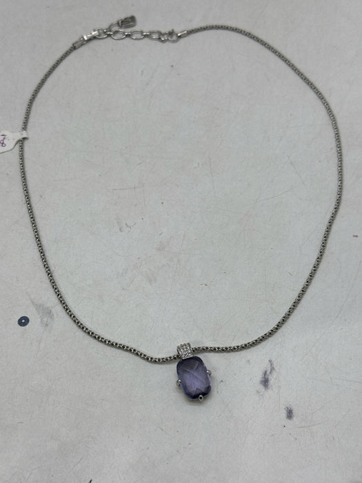 Swarovski Silver & Purple Metal Snap Closure Faceted Rhodium Plated Necklace