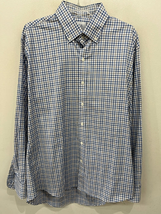 Ledbury Size XL Beige & Blue Print Cotton Plaid Button up Long Sleeve Shirt