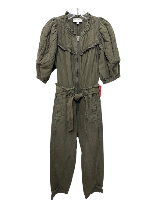 Sea New York Size 4 Army Green Cotton Short Puff Sleeve Quilted Zip Up Jumpsuit Army Green / 4