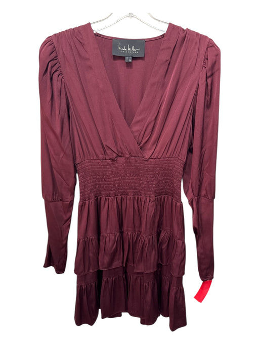 Nicole Miller Collection Size P Burgundy Red Silk & Rayon Smocked Waist Dress Burgundy Red / P