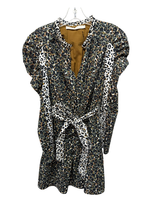 Marie Oliver Size XS Green, Brown, Black Cotton Long puff sleeve Dress Green, Brown, Black / XS