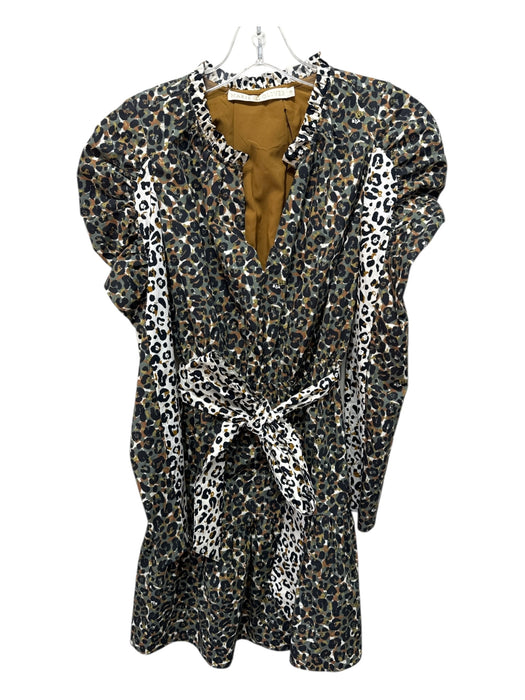 Marie Oliver Size XS Green, Brown, Black Cotton Long puff sleeve Dress Green, Brown, Black / XS