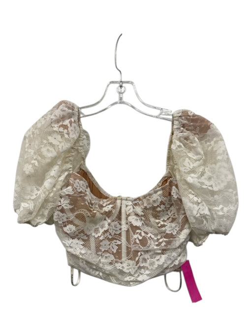 For Love & Lemons Size S White Nylon Short Puff Sleeve Lace corset Crop Top White / S