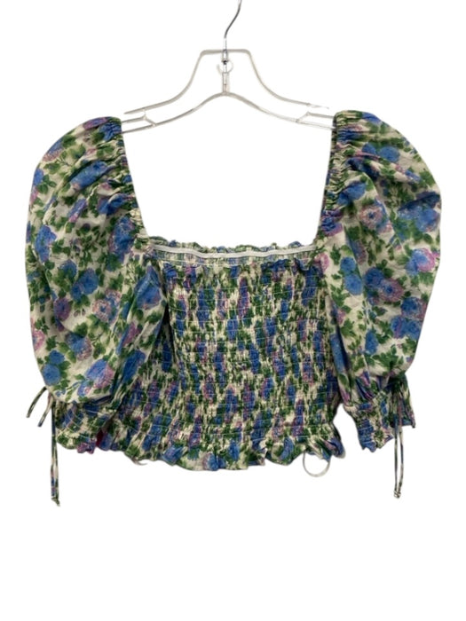 For Love & Lemons Size S Green, Blue, Purple Cotton Short Puff Sleeve Crop Top Green, Blue, Purple / S
