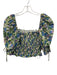 For Love & Lemons Size S Green, Blue, Purple Cotton Short Puff Sleeve Crop Top Green, Blue, Purple / S