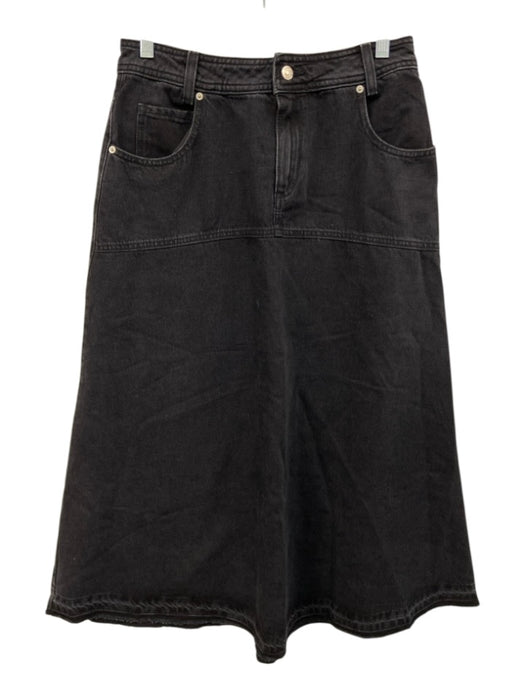 Ba&sh Size 38 Charcoal Black Cotton Denim Panel Detail Button & Zip Fly Skirt Charcoal Black / 38