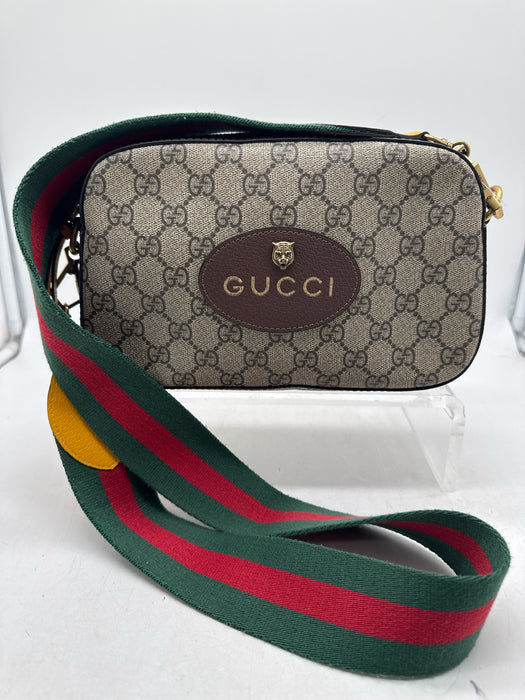 Gucci Brown, Yellow & Green Leather Coated Canvas Guccissima Crossbody Bag