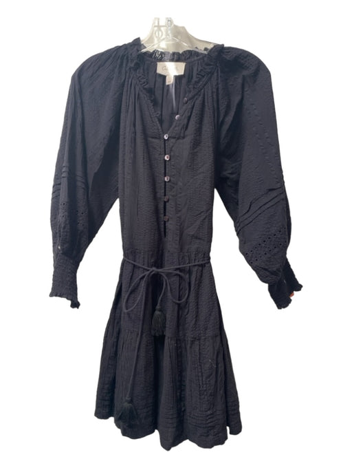 Cleobella Size XS Black Cotton round split neck Button Front Textured Dress Black / XS