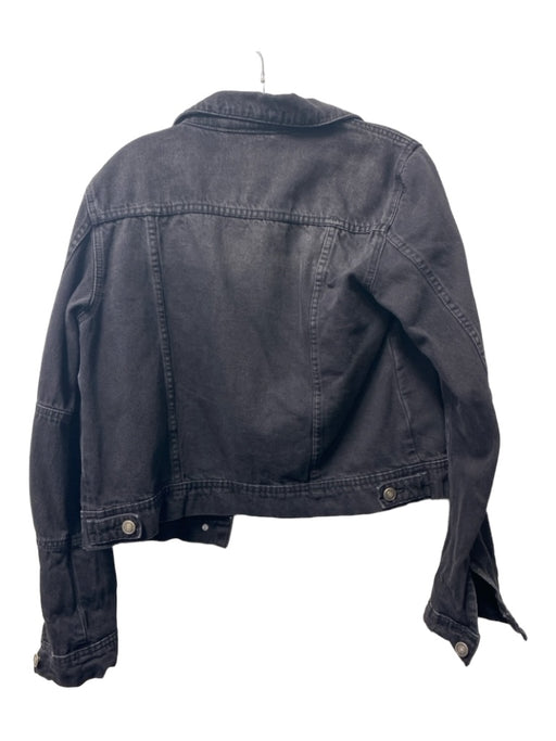 Free People Size S Black Cotton Denim chest pockets Button Up Long Sleeve Jacket Black / S