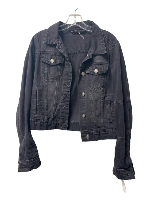 Free People Size S Black Cotton Denim chest pockets Button Up Long Sleeve Jacket Black / S