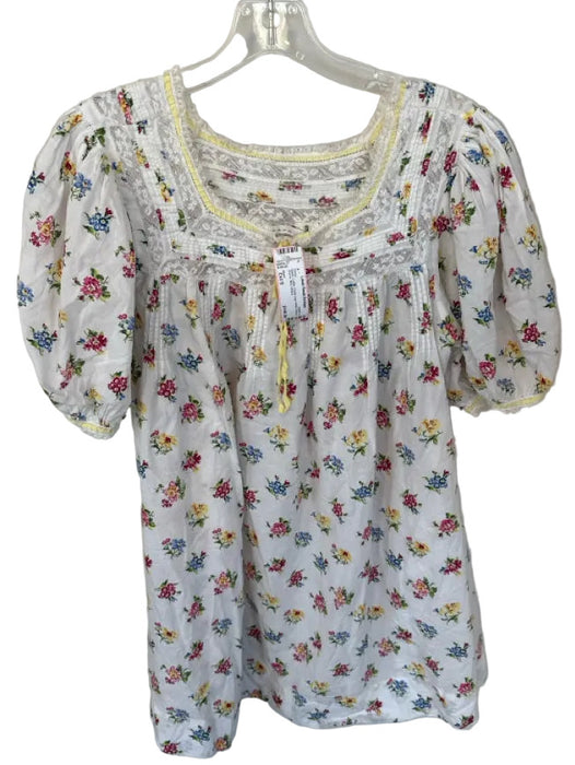 Doen Size M White Cotton Floral Lace Detail Balloon Sleeve Mini Dress