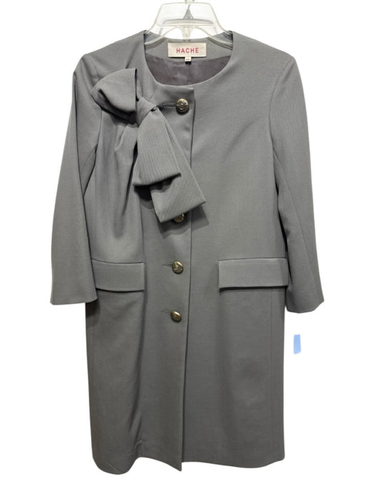 Hache Size 40 Green Gray Wool Long Sleeve Buttons Bow Pockets Coat Green Gray / 40