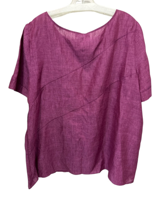 Lafayette 148 Size 16 Purple Linen Short Sleeve seam detail Woven Top Purple / 16