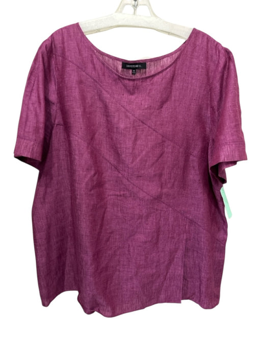 Lafayette 148 Size 16 Purple Linen Short Sleeve seam detail Woven Top Purple / 16