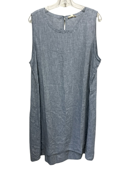 Eileen Fisher Size 1X Blue Gray Linen Sleeveless Keyhole Back Shirt Tank Dress Blue Gray / 1X