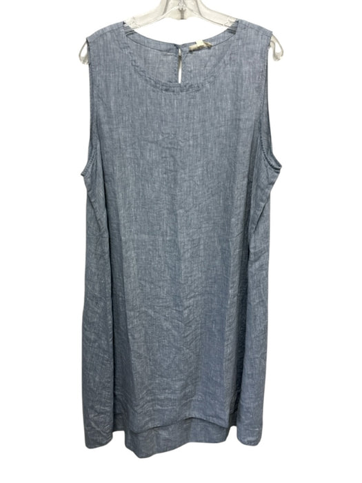 Eileen Fisher Size 1X Blue Gray Linen Sleeveless Keyhole Back Shirt Tank Dress Blue Gray / 1X