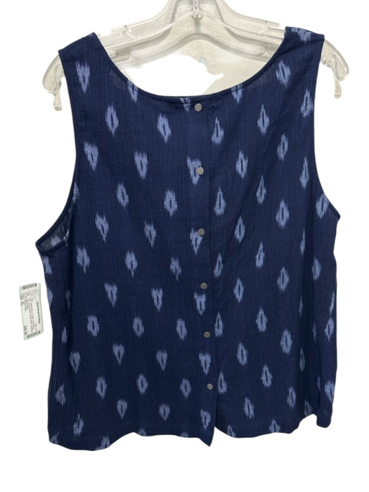 Eileen Fisher Size XL Mixed Blues Cotton Sleeveless Ikat Square Neck Top Mixed Blues / XL